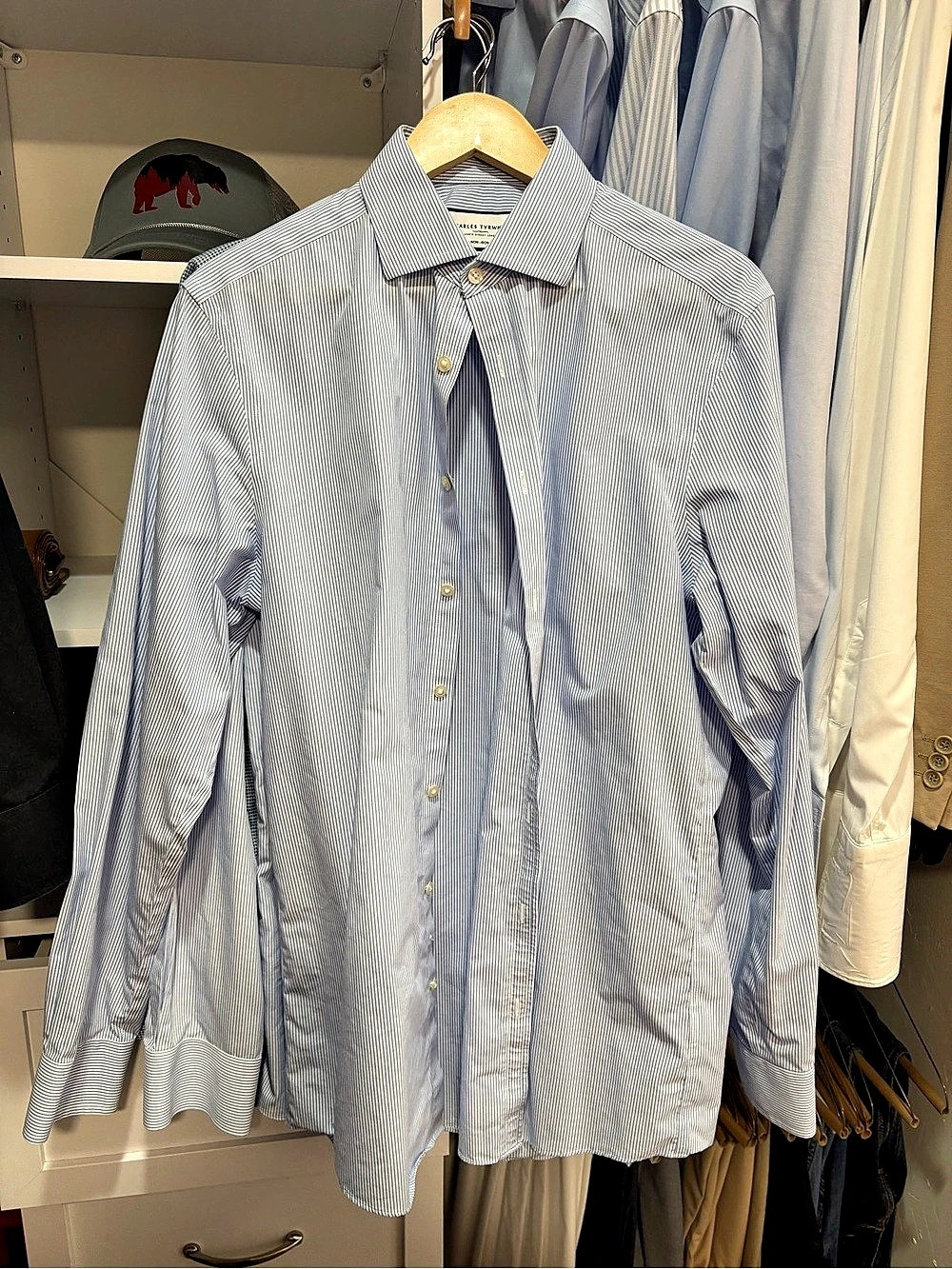 Three Charles Tyrwhitt Non-Iron Extra Slim Fit Dress Shirt Striped Blue & White
